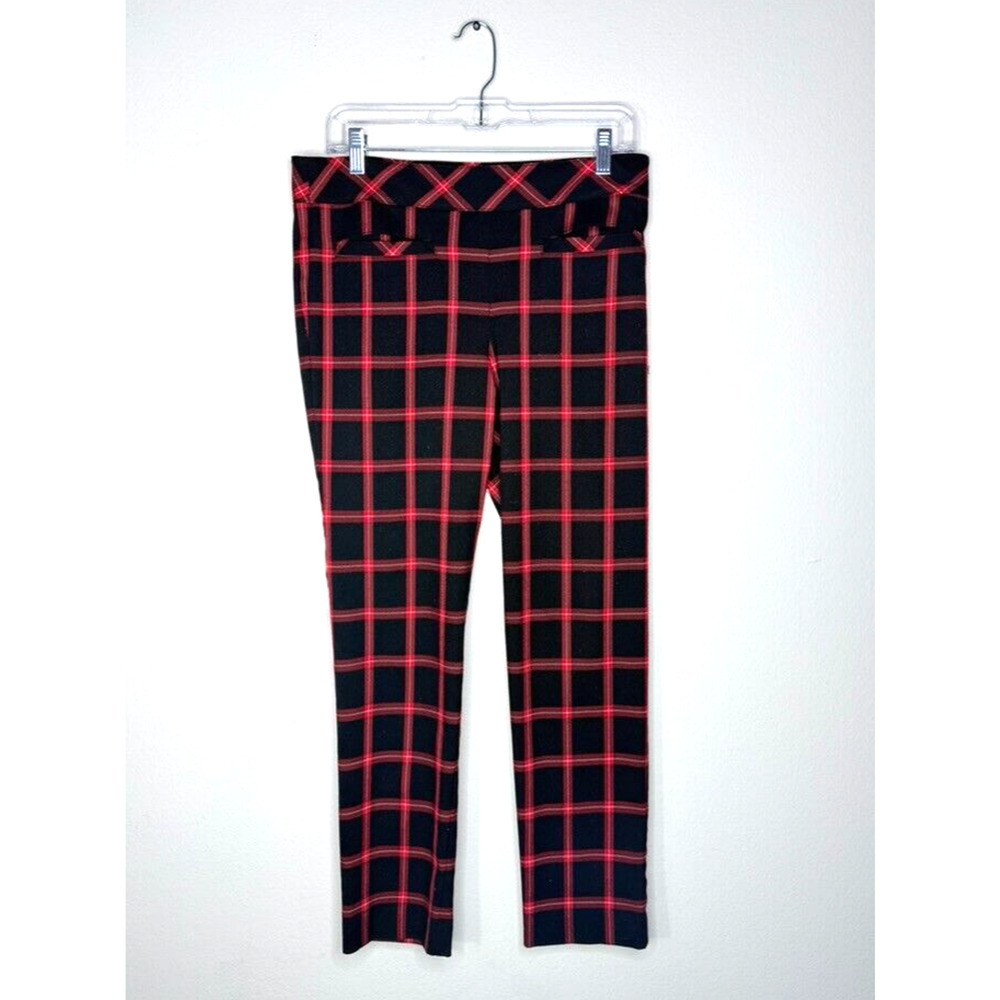 TRINA TURK Women’s Plaid Montebello Dress Ankle Pants Black & Red 6 Medium Prepp - Picture 6 of 11